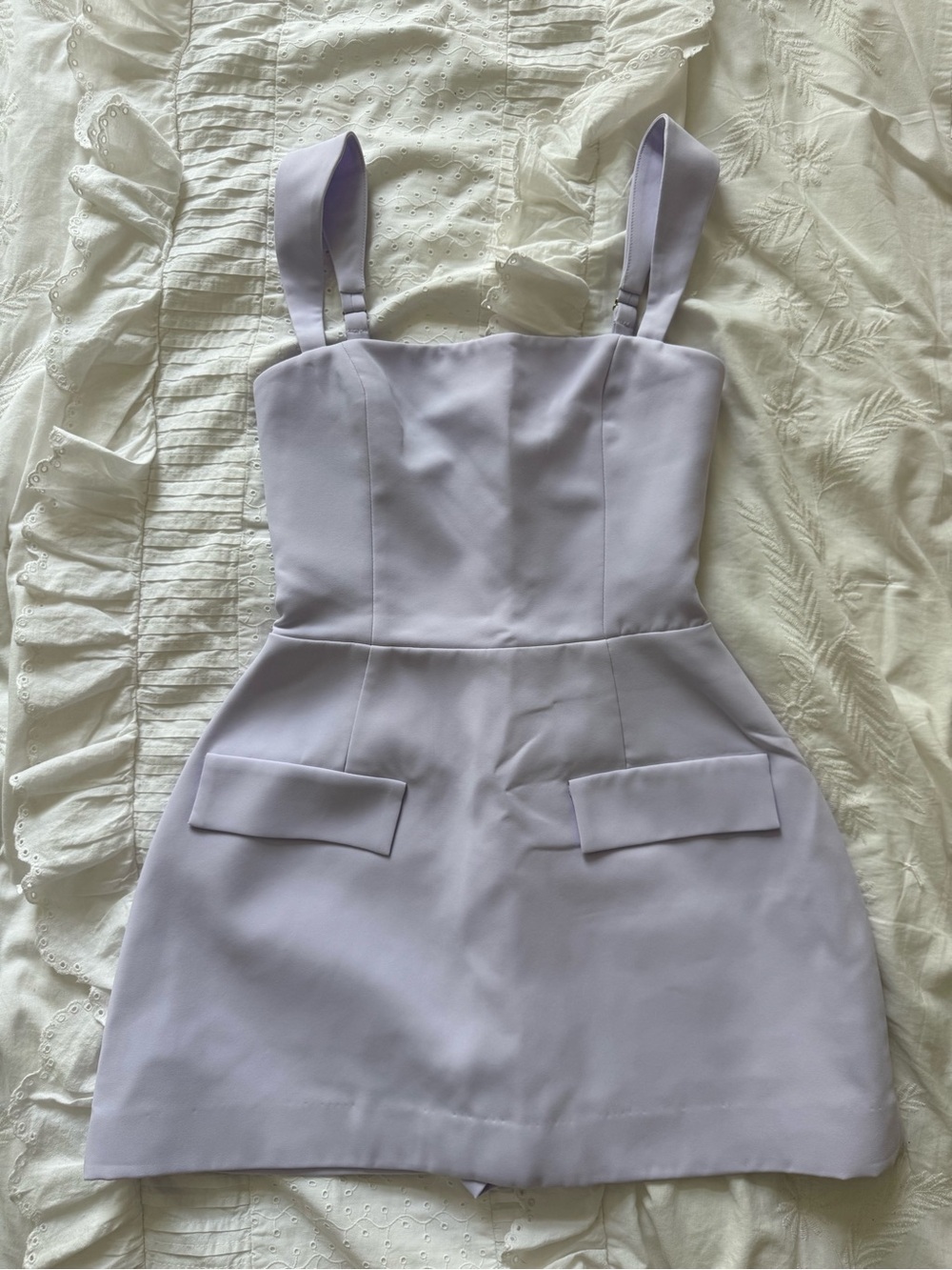 Amanda Uprichard Lavender Square-Neck Mini Dress With Built In Shorts